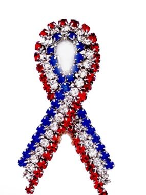 Patriotic Red, White & Blue Ribbon Crystal Brooch